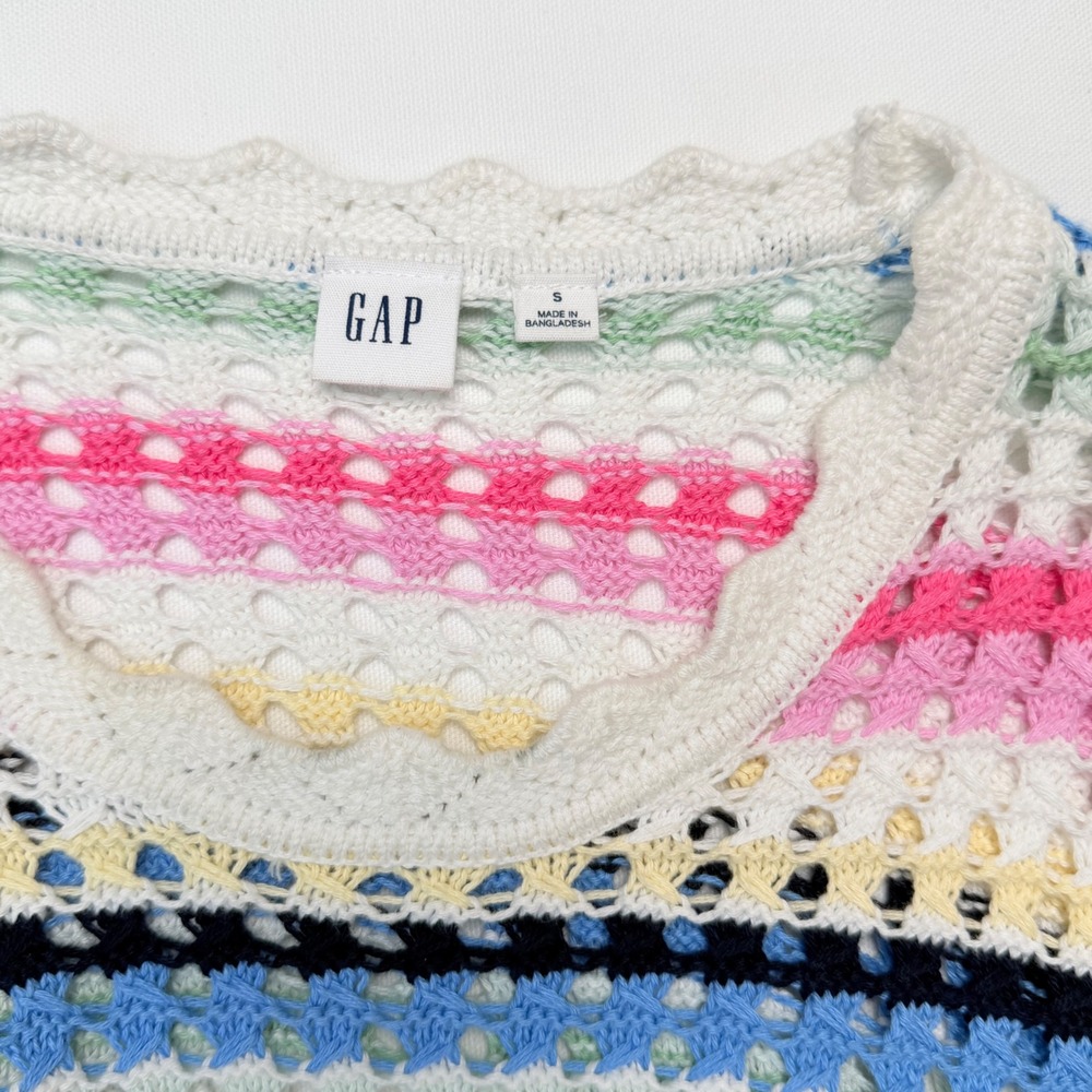 GAP Womens Rainbow Striped Cotton Crochet Small Top Open Knit Boho Summer - Picture 3 of 12